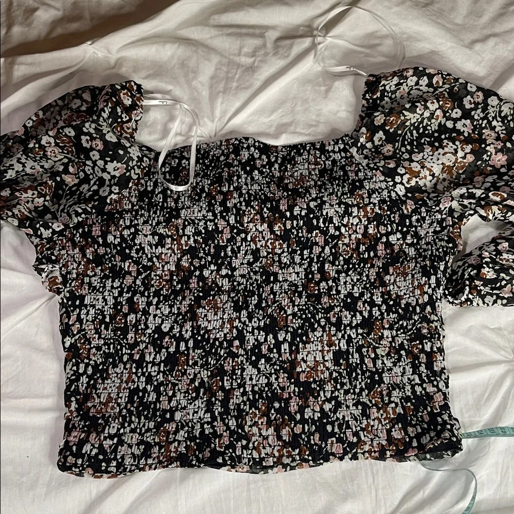 Lulus NWOT Mood Setter Black Floral Print Ruched Long Sleeve Top - Picture 12 of 12